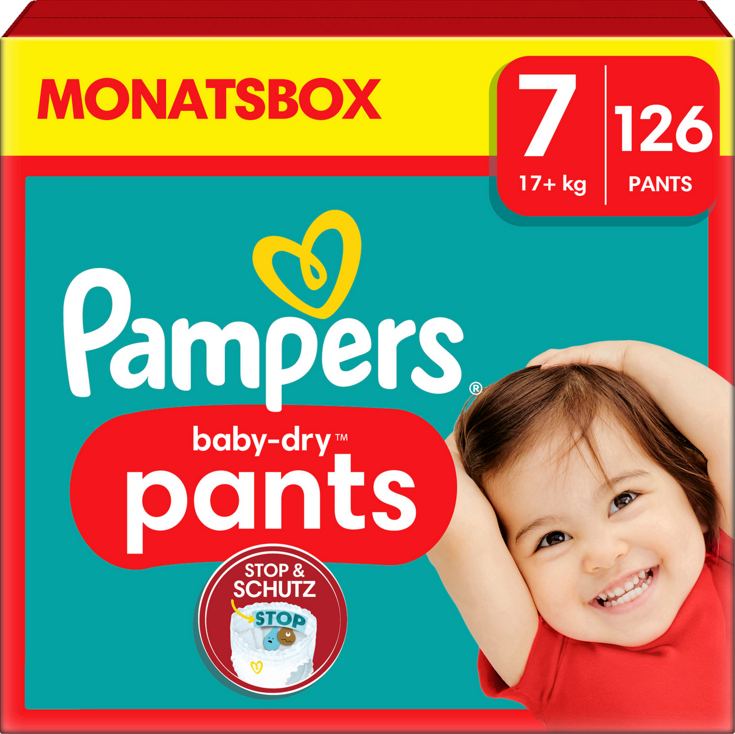 Pampers Baby-Dry PANTS T7 XXL +17kg (126 pces) pack mensuelle